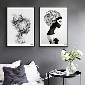 Skandinavske plakatov in fotografij črno-belo art platno barvanje dekle slike za Skandinavske doma dekor za dnevno sobo