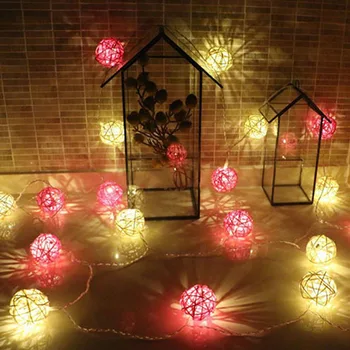 LED Božič Prostem Niz Lahkih 20 Belo Roza Rattan Kroglice Poročne Pravljice Počitnice Vrt Soba Dekor Garland Svetlobe