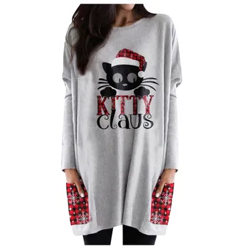 Plus Velikost majica s kratkimi rokavi Ženske Bluze za Ženske Božič Ujemanje Barv za Tiskanje Dolgo sleeved Majica Priložnostne Bluzo кофта Vrhovi