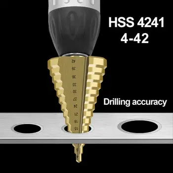 4-42mm HSS Titanium obložene Korak Drill Bit Vrtanje Moč Orodje za Kovine, Lesene E7CB