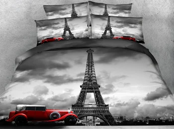 JF-106 Čudovit Pogled 3D Siva Eifflov Stolp rdeči avto rjuhe kritje nastavite Super King size postelja perilo twin polno kompleti posteljnine