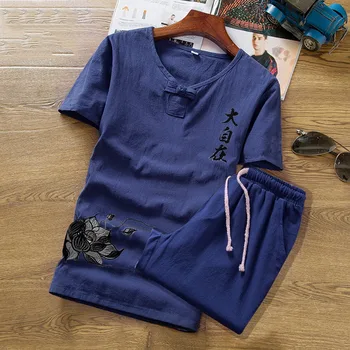 Kratek sleeved majica s kratkimi rokavi moški Proti-vrat Priložnostne obleko hlače, obleke poletje obleko nastavite gumb poletje tiskanja perilo nastavite M-5XL