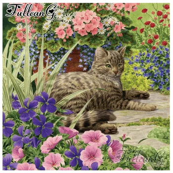 FULLCANG diy celoten kvadratni/krog diamond slikarstvo mačka in cvet 5d diamond mazayka vezenje leni poletnih dneh stenski dekor FC1913