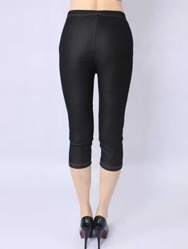 Plus velikost immitation traper hlače poleti jeans kratke črne in modre hlače za velike gospa king size elastične hlačke capris