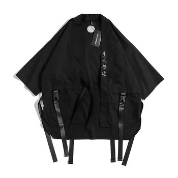 G.-DONOO Japonski Slog Harajuku Vezenje Črno Belo Jakno Moda Traku Moški Plašč Temno Ulične Moški QT3023-5002