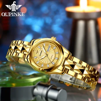 OUPINKE Luxury Gold Mehanska ura Za Ženske Sapphire Kristalno Samodejni Watch Ženske Ročne ure Nepremočljiva relogio feminino