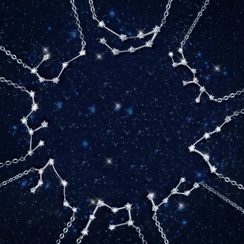 925 Sterling Silver Star 12 Nebesno Cirkon Horoskop, Astrologija Galaxy Constellation Prijavite Ogrlico, Ki Za Rojstni Dan, Poročno Darilo