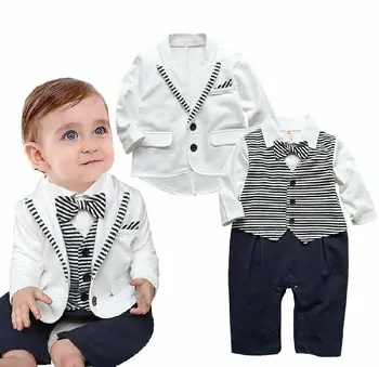 Oblačila Baby Boy Poroka, Krst Bela Jopičem Obleko Obleke+Jakno Obleko Nastavite Trak Natisniti Moda Priložnostne
