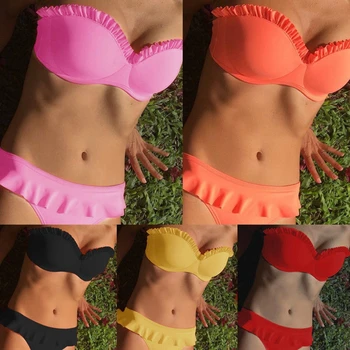 2019 Ženska Oblazinjeni Push-up Bikini Komplet Kopalke, kopalke, Kopalke Nabrati Plažo
