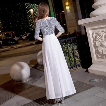 To je Yiiya Večerno Obleko Elegantno O-vratu Večerne Obleke Srebrnimi Bleščicami LF174 Formalno Halje Dolg Rokav Pol haljo de soiree 2020