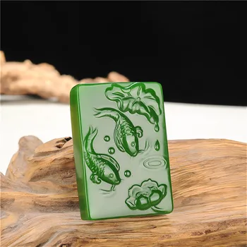 Kitajski Naravnih Green Jade Ribe Lotus Ogrlico, Obesek, Ročno Izrezljano Čar, Moda Jadeit Nakit Amulet za Moške, Ženske, Darila