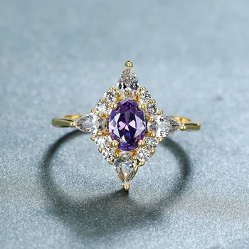 Vintage Ženski Vijolični Kristal, Kamen Nakit, Lepe Zlate Barve, Poročni Prstani Za Ženske Luksuzni Ovalne Posla Valentinovo Darilo