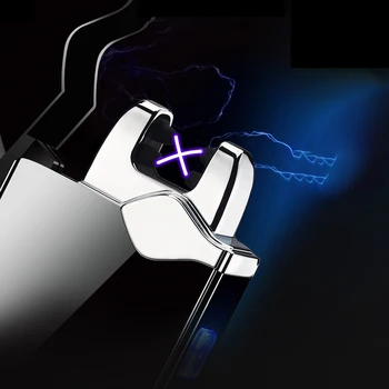 Nov gumb Dvojni Lok Plazme električni Vžigalnik Power LED Zaslon kul USB polnilne Kovinski Windproof električni vžigalniki