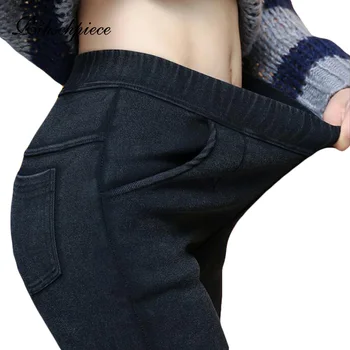 Rihschpiece Plus Velikost 6XL Žamet Dokolenke Ženske jeans Hlače, Flis Visoko Pasu Debele Jeggings Toplo Push Up Hlače RZF1543