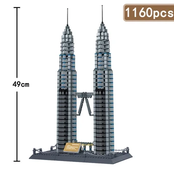 Wange 5213 Nove Znane Arhitekture serije V Kuala Lampur Petronas Tower 3D Model gradniki Klasične Igrače za otroke