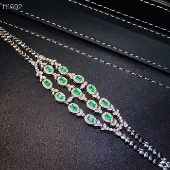 Pravi Naravni Smaragdno Gemstone Zapestnica 925 Sterling Srebro Zeleni Kamen Bangle za Ženske Lep Poročni Nakit