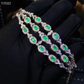 Pravi Naravni Smaragdno Gemstone Zapestnica 925 Sterling Srebro Zeleni Kamen Bangle za Ženske Lep Poročni Nakit