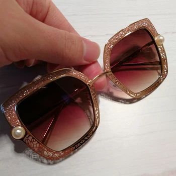 QPeClou 2020 Novo Vintage Luksuzni Pearl Votlih Sončna Očala Ženske Modne Blagovne Znamke Oblikovalec Kvadratnih Sončna Očala Ženski Bleščečimi Odtenki