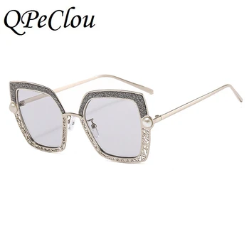 QPeClou 2020 Novo Vintage Luksuzni Pearl Votlih Sončna Očala Ženske Modne Blagovne Znamke Oblikovalec Kvadratnih Sončna Očala Ženski Bleščečimi Odtenki