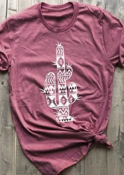 Moda Nove Lepe Ženske T-Shirt Kaktus Geometrijskih Natisni T-Shirt Kratek Rokav 2019 Poletje Priložnostne Lady Vrhovi Tee