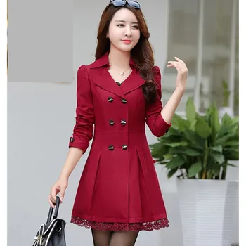 UHYTGF Moda korejski Pomlad Jesen Vrhnja Ženska Dvojno zapenjanje čipke elegantna ženska jakna Slim dolgo Windbreaker Coats 139