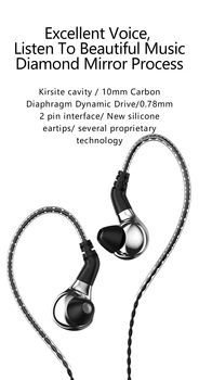 BLON BL03 10 mm Ogljikovih Prepone Dinamičnega Voznika V Uho Slušalke DJ HI-fi Šport Ušesnih Čepkov Snemljiv 2PIN Kabel AK vs kz zs