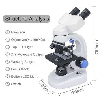2000X kateri je daljnogled Biološki Mikroskop, 2.0 MP USB Digitalni Mikroskop 100 kos Vzorec f/ Študent Biološki Eksperiment