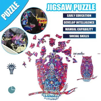 Unikatne Lesene Animal Jigsaw Uganke Skrivnostno Sova 3d Puzzle Darilo Za Odrasle, Otroški Izobraževalni Puzzle Čudovito Interaktivni Darilo