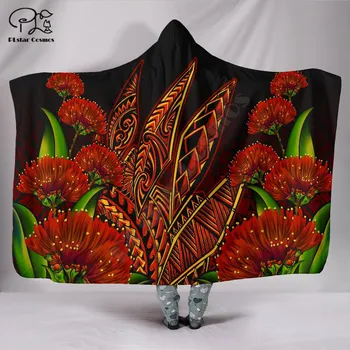 Humpback Kita z Hibiscus Polinezijski Havajih slog Hooded Odejo 3D full tiskanja Nosljivi Odejo za Odrasle moške, ženske Odejo