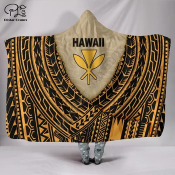Humpback Kita z Hibiscus Polinezijski Havajih slog Hooded Odejo 3D full tiskanja Nosljivi Odejo za Odrasle moške, ženske Odejo