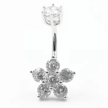 925 sterling srebro popka piercing obroč cvet kubičnih cirkon moda bell gumb obroč, nakit,