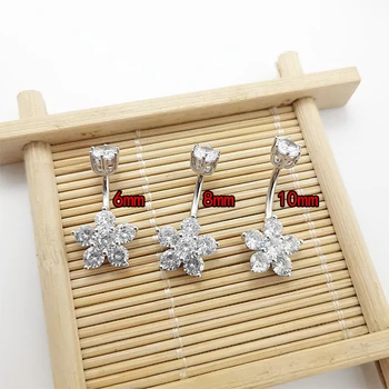 925 sterling srebro popka piercing obroč cvet kubičnih cirkon moda bell gumb obroč, nakit,