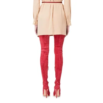 Arden Furtado 2020 pomlad jesen stilettos visokih petah 12 cm, ženska moda in ženske vinsko rdeči čevlji čevlji nad kolena Stretch čevlji
