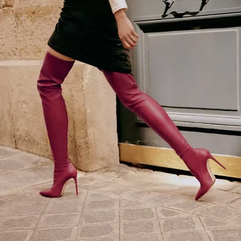 Arden Furtado 2020 pomlad jesen stilettos visokih petah 12 cm, ženska moda in ženske vinsko rdeči čevlji čevlji nad kolena Stretch čevlji