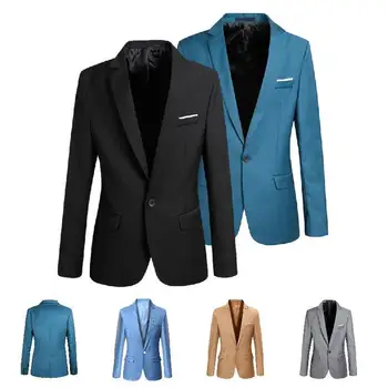 Nov Prihod Luksuzni Pomlad Moda Jeseni Moški Jopič Long Sleeve Solid Color Slim Fit Priložnostne Tanke Suknjič Plus Velikost Moških Obleko