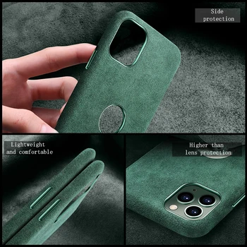 YTF-ogljika Alcantara Primeru za iPhone 11 Pro Max Luksuzni Umetnega Usnja Telefon Primerih za iPhone 11Suede Tkanine Puhasta Usnje