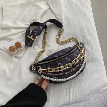 Ženske nova moda živali tiskanja v prsih vrečko blagovne znamke luxurydesign pearl crossbody vrečko ženski metal debelo verigo pasu vrečko blazino vrečko