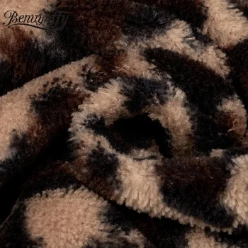 Benuynffy Jeseni, pozimi Leopard Tiskanja Specializiranimi za umetno Krzno Plašč Ženske M-Dolgo Toplo Plišastih Teddy Plašč Ženski Priložnostne Žepi Suknji Coats