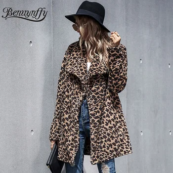 Benuynffy Jeseni, pozimi Leopard Tiskanja Specializiranimi za umetno Krzno Plašč Ženske M-Dolgo Toplo Plišastih Teddy Plašč Ženski Priložnostne Žepi Suknji Coats