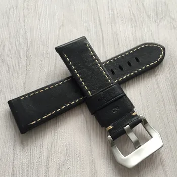 Italijanski Pravega Usnja, Ročno izdelan Ročno izdelani Sponke Watch Band Retro jermenčki 24 mm black Brown za PAM Človek Gledal Orodje