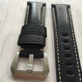 Italijanski Pravega Usnja, Ročno izdelan Ročno izdelani Sponke Watch Band Retro jermenčki 24 mm black Brown za PAM Človek Gledal Orodje