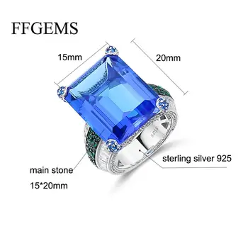 FFGEMS Sterling Srebro 925 veliki prstani modra, temno Modra akvamarin Gemstone, Fine Nakit za Ženske svate Darilo 2020 polje