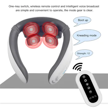 Električni Smart Vratu in Nazaj Impulz Massager Brezžični Ogrevano Rdeče Svetlobe Vratnega Vretenca se Sprostite Lajšanje Bolečin Gnetenje Pralni 4Head