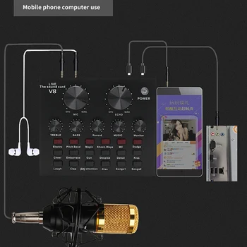 V8 zvočna Kartica Audio Set Vmesnik Zunanji Usb Živo Mikrofon zvočna Kartica Bluetooth Funkcijo za Računalnik Pc Mobilni Telefon Singin