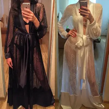 Nova Moda Elegantne Ženske Seksi Perilo Očesa Čipke Haljo Jopico spodnje Perilo, Pižame Sleepwear Obleko S-XL