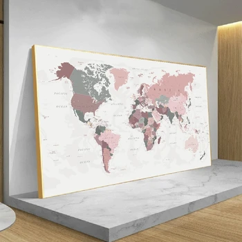 Svetovni Zemljevid Poster Tiskanje Roza Barve Wall Art Platno Slikarstvo Velika Velikost Stenske Slike za Dnevni Sobi Doma Dekor Cuadros Brez Okvirja