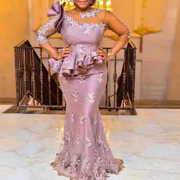 Nigerijski Večerno Obleko Elegantno vestido longo Dolge Večerne morska deklica Rokavi Beaded haljo de soiree Appliques Formalnih Obleke