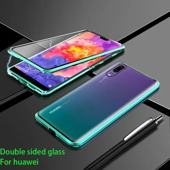 Magnetni Kovinski Dvojni Stranski Stekleni Primeru Telefon Za Huawei Honor Mate 30 20 Lite P30 P40 P20 Pro 8X 9X Y9 Prime P Smart Z 2019 Pokrov