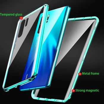 Magnetni Kovinski Dvojni Stranski Stekleni Primeru Telefon Za Huawei Honor Mate 30 20 Lite P30 P40 P20 Pro 8X 9X Y9 Prime P Smart Z 2019 Pokrov