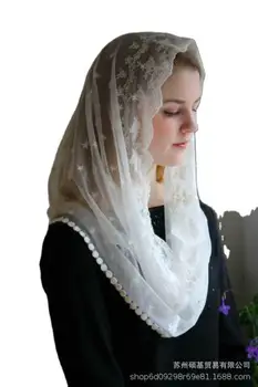 Muslimanski Katoliške Ženske Čipke Cappa Sub-Tančico Šal ivory Black Katoliške Tančico